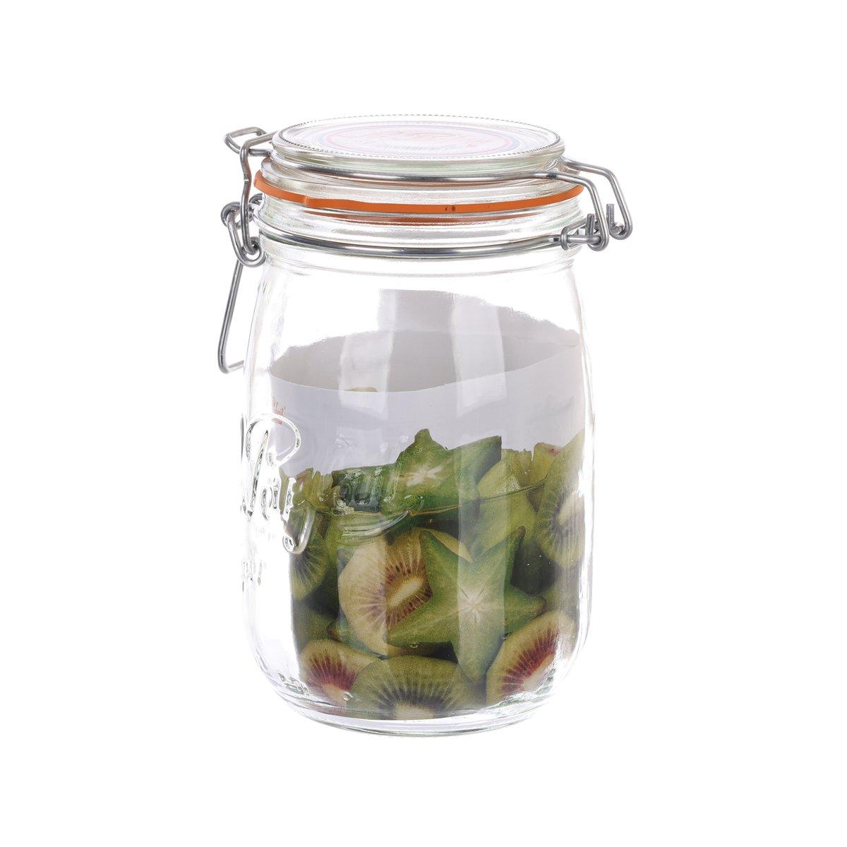 1000mL glass sealed bottle with metal clamp closure, filled with kiwi slices