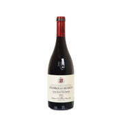 Wine bottle with front label and red capsule, dark glass