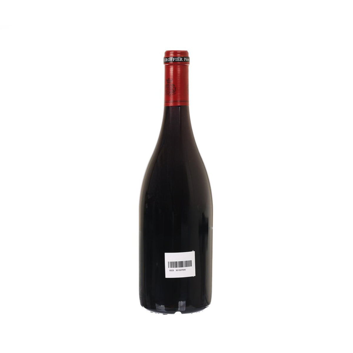 Wine bottle with back label and barcode, dark glass
