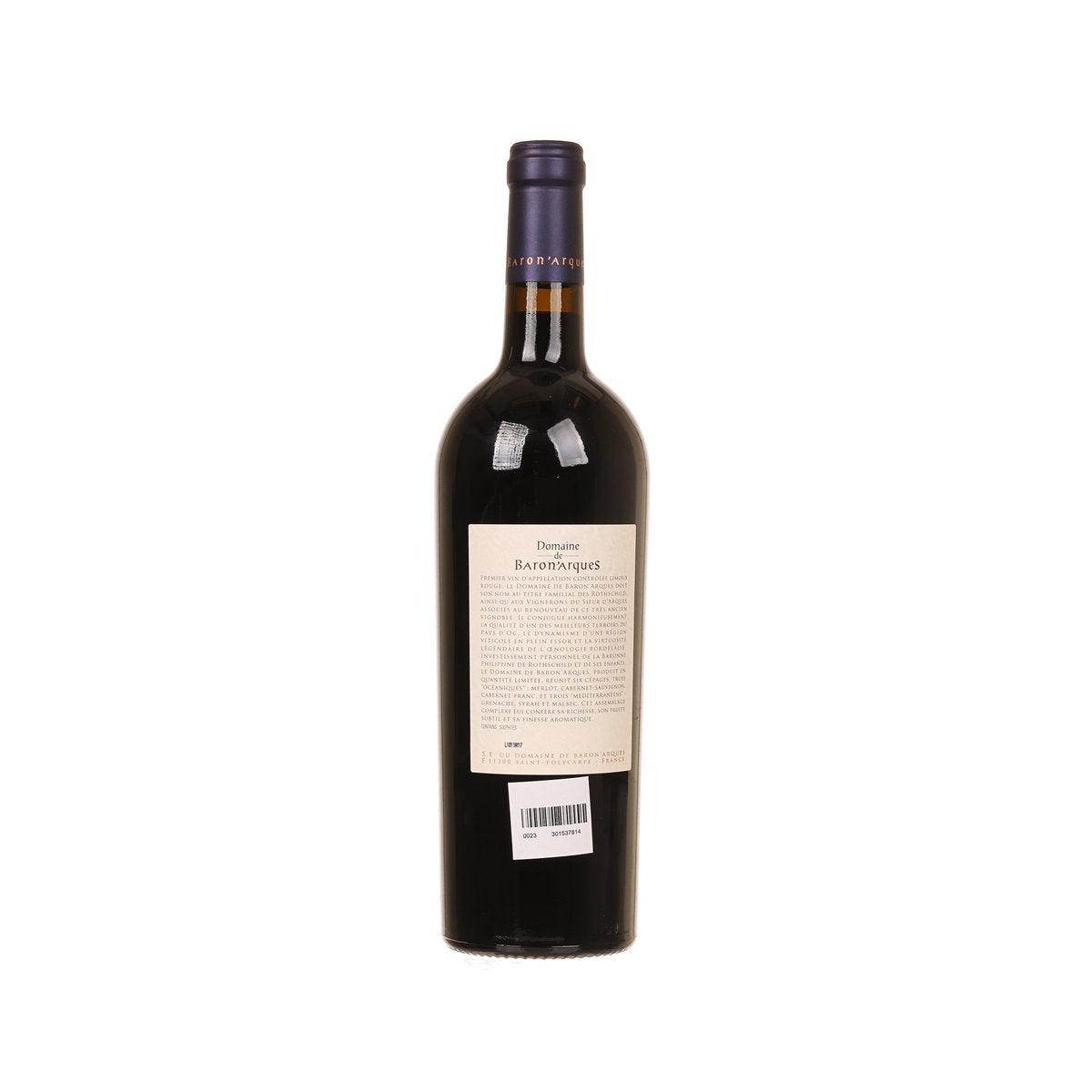 Red wine bottle, Domaine Baron'Arques Limoux 2010, back label