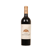 2015 red wine bottle with gold foil and front label, DOMAINE BARONARQUES Limoux
