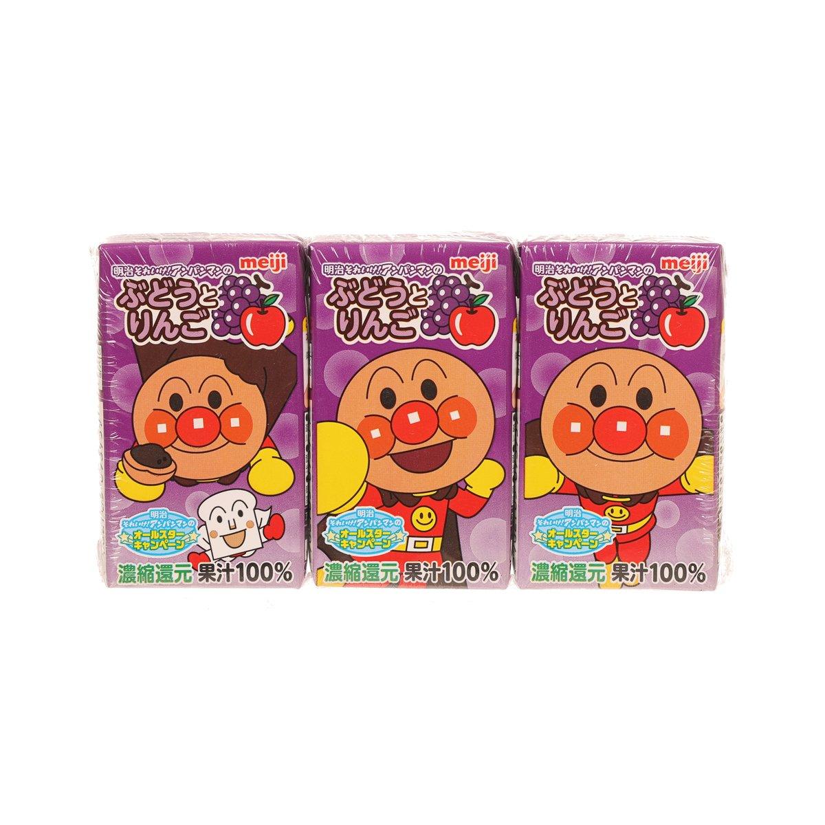 Purple grape juice cartons with Anpanman character, 3-pack front view