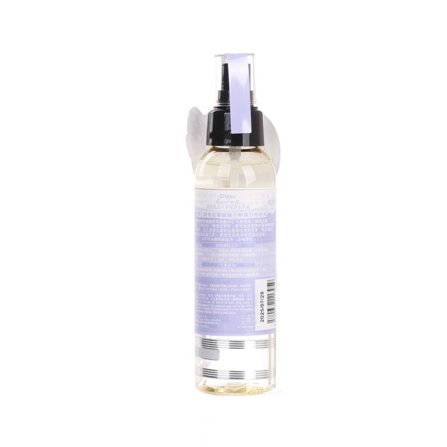MOIST DIANE dry shampoo bottle, white with lavender cap, back label, 120 mL