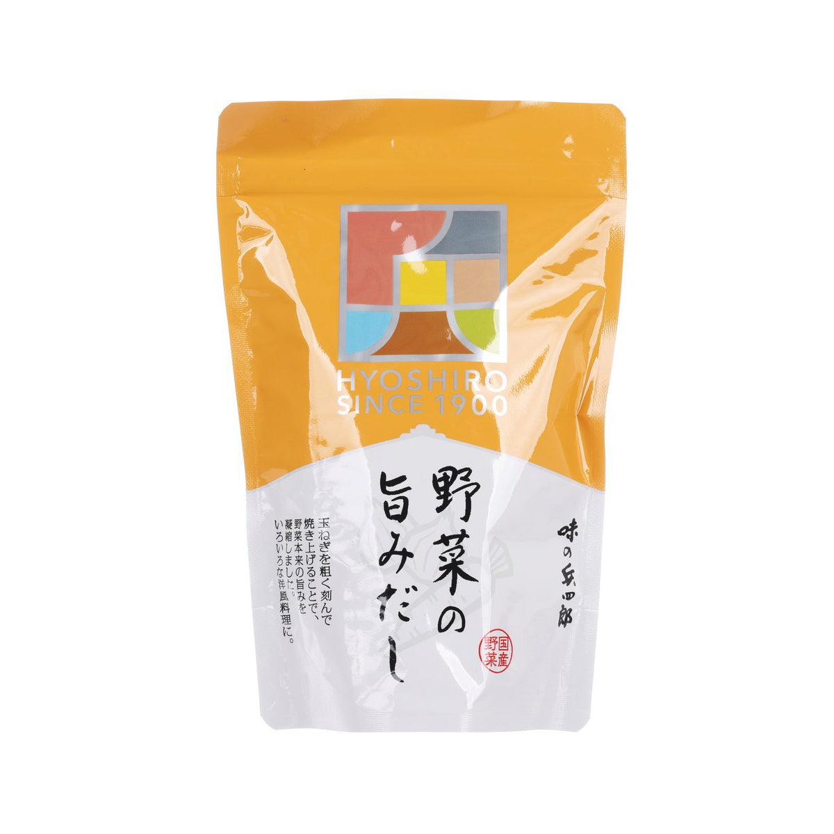 Vegetable soup stock pouch, yellow and white, AJINOHYOSHIRO label on front.