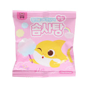 PINKFONG Baby Shark cotton candy flavored candy pouch, pink front with cartoon shark