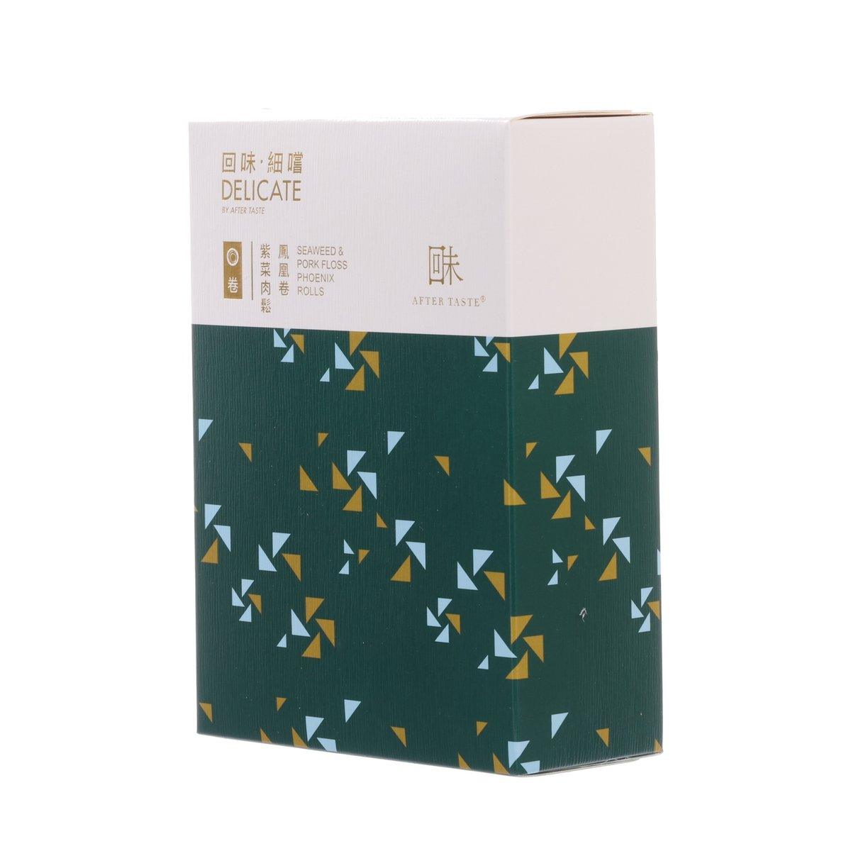 Seaweed and pork floss phoenix roll carton, green geometric pattern on front.