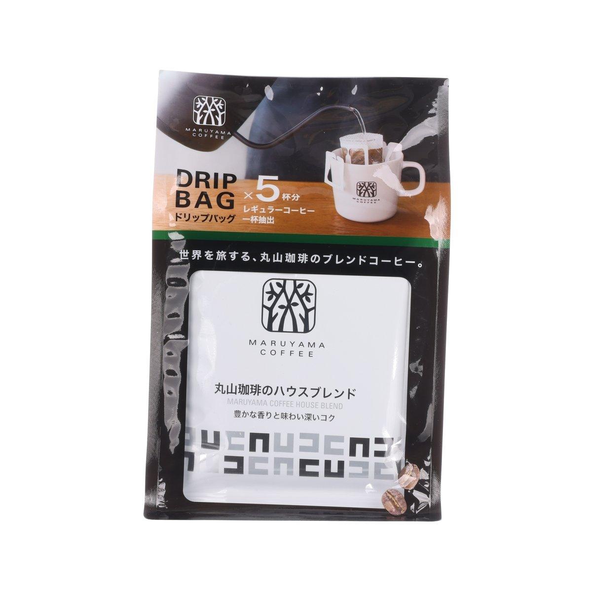 Drip bag coffee house blend pack, 5 sachets, black pouch with white label.
