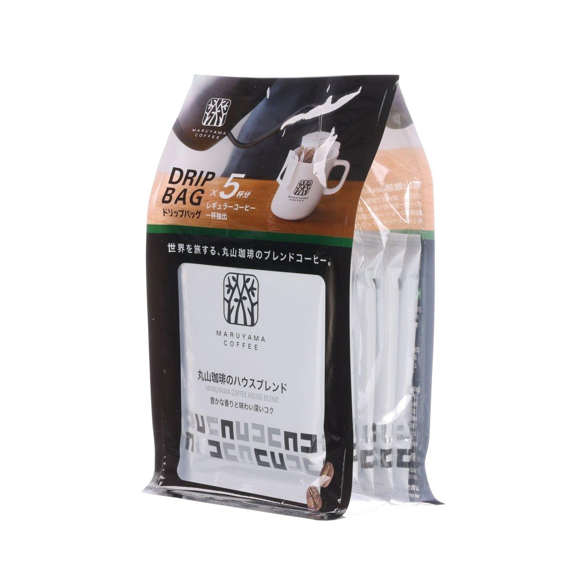 Drip bag coffee house blend pack with five inner sachets, black pouch and white label.