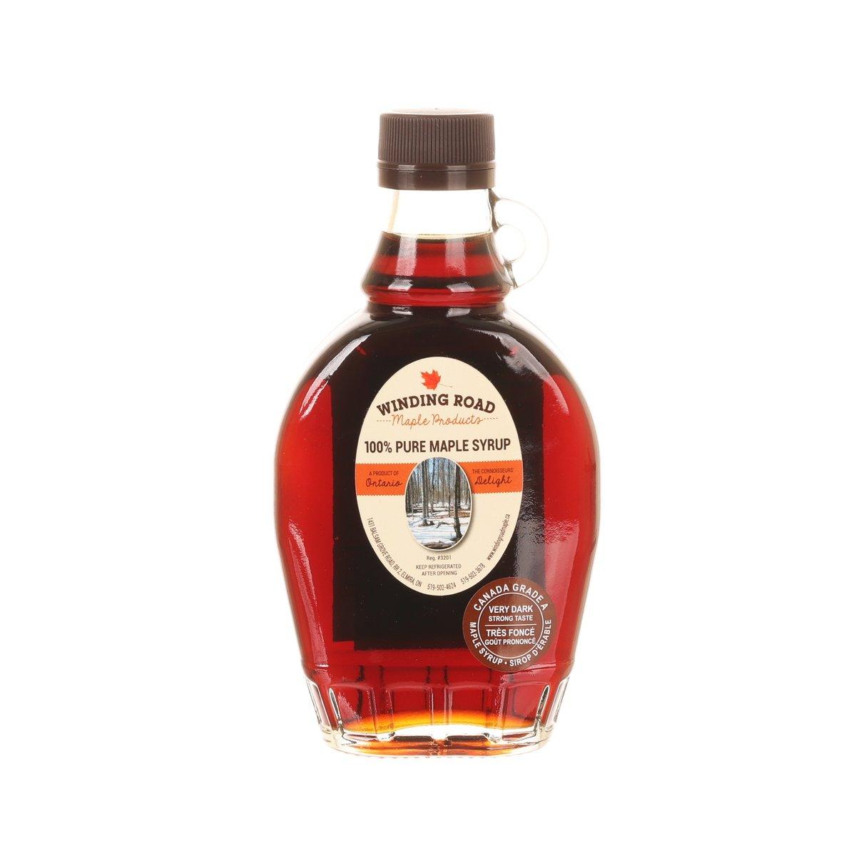 WINDING ROAD very dark maple syrup bottle, 250 mL, front label