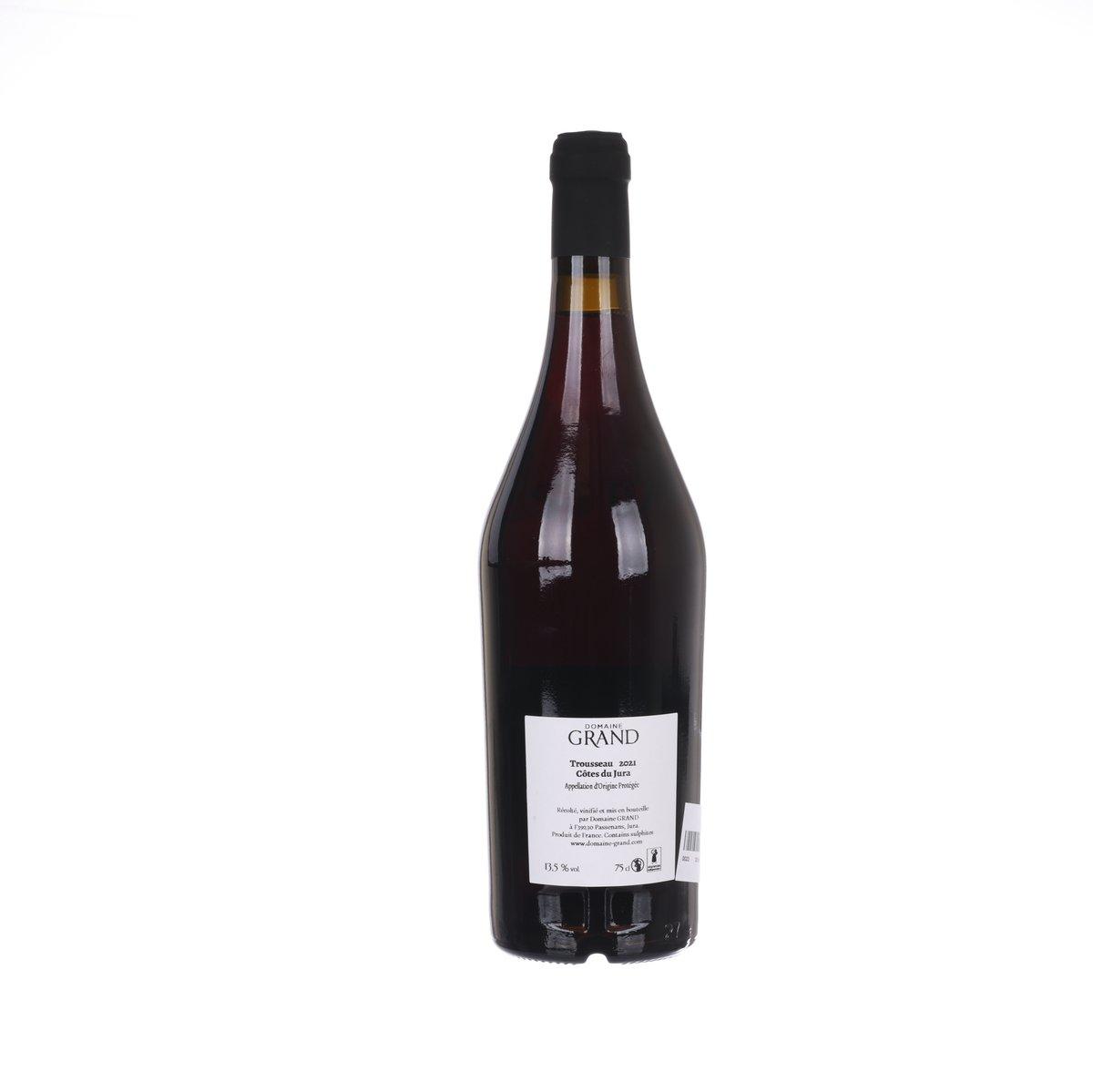 Back label wine bottle with dark burgundy glass and black capsule, 750 mL