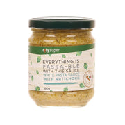 White pasta sauce with artichoke in 180g jar, green cap, front label