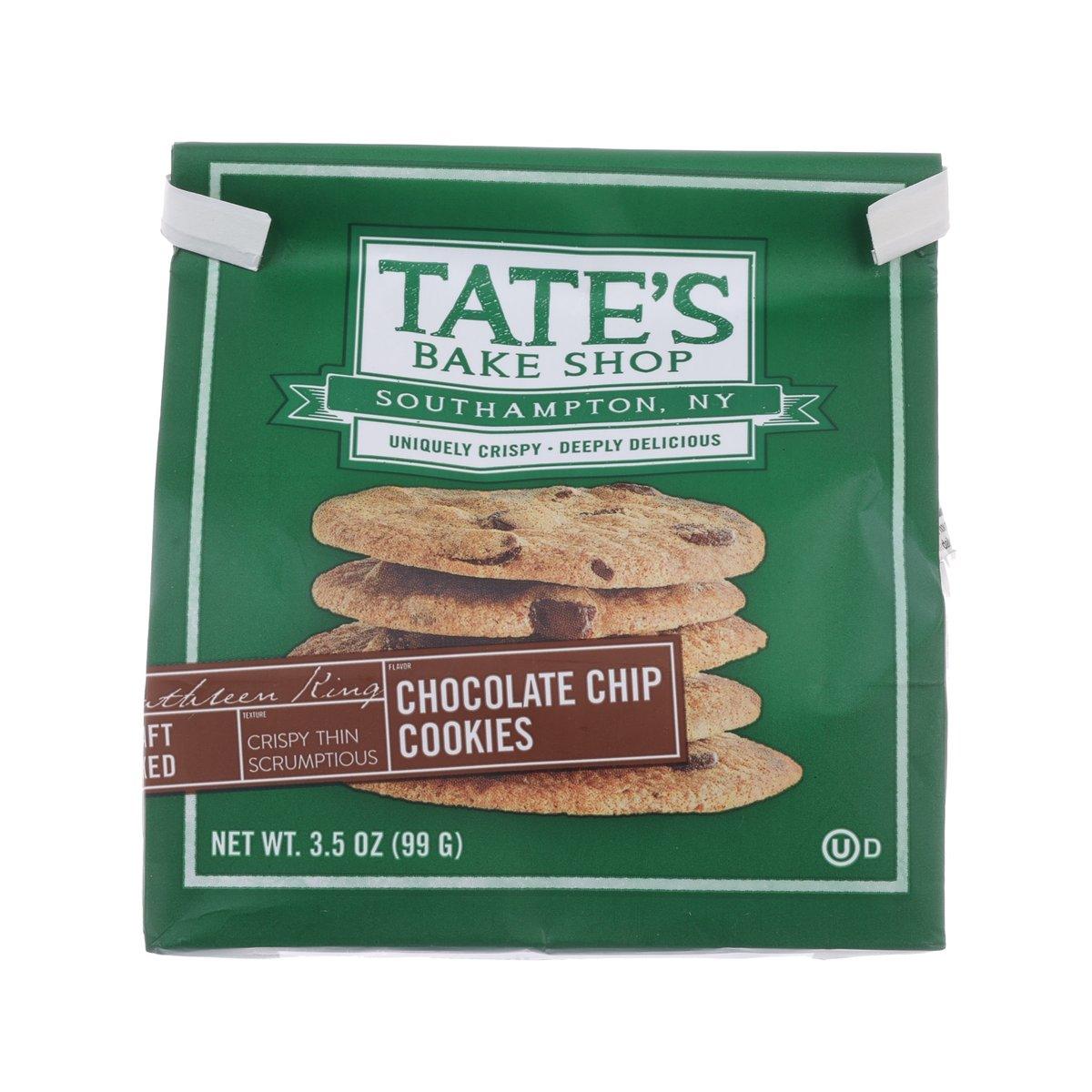 Green TATE'S chocolate chip cookies bag with cookie stack front label