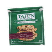 Oatmeal raisin cookies package with front label and TATE'S Bake Shop branding