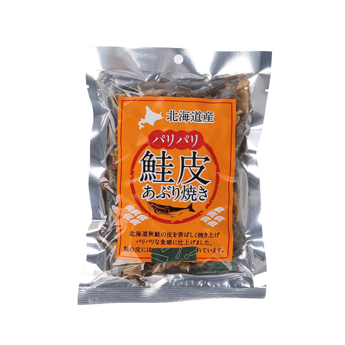 Grilled salmon skin snack pouch with orange front label