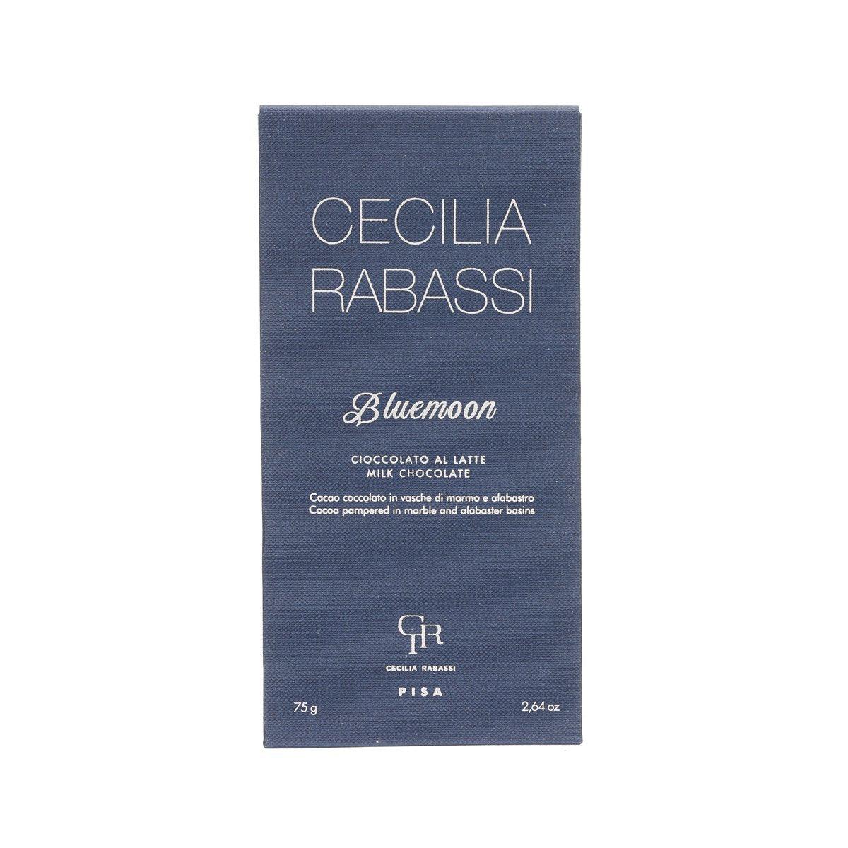 Milk chocolate bar 75g in dark blue Bluemoon CECILIA RABASSI wrapper