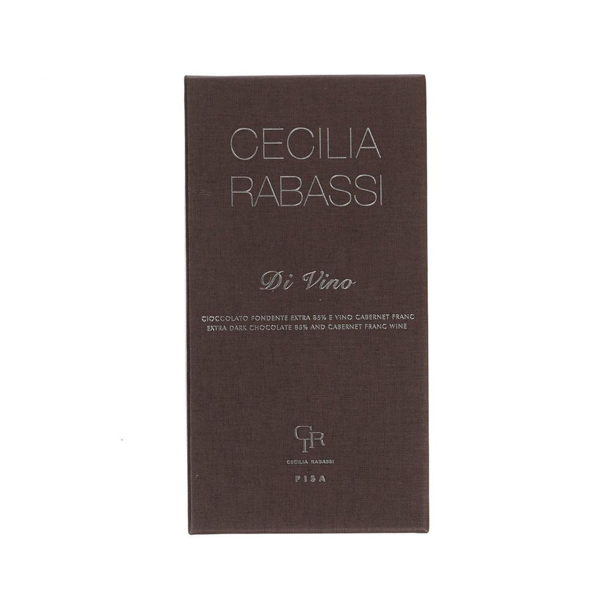 Dark chocolate gift box by CECILIA RABASSI, Di Vino, Cabernet Franc label front