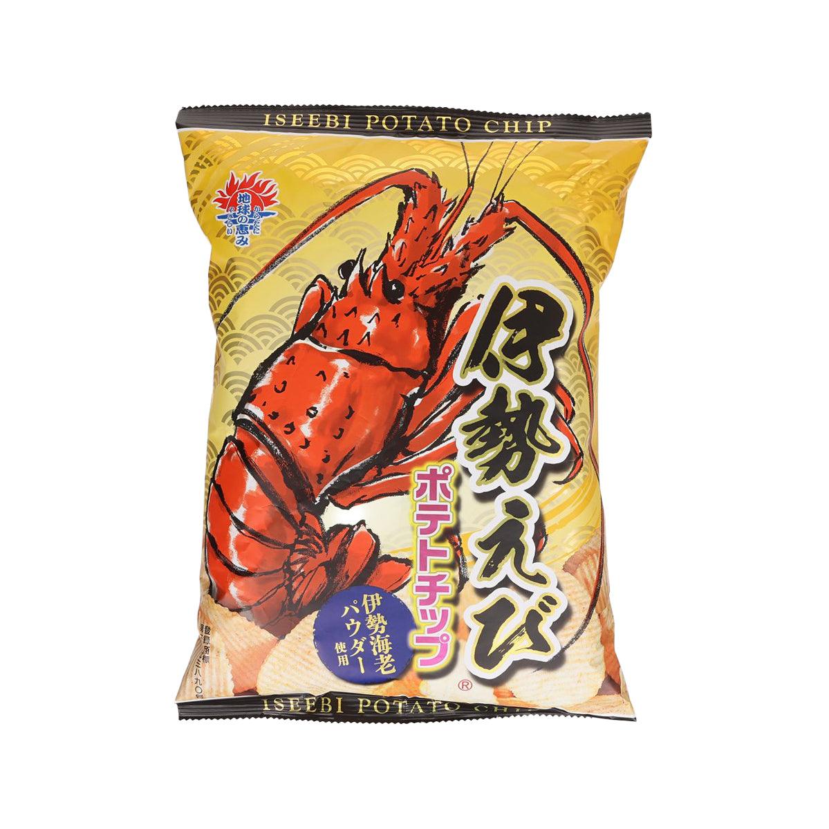 ISOBUE Isebi lobster potato chips snack bag, front view with lobster illustration
