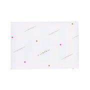 White rectangular box with gold and pink geometric accents