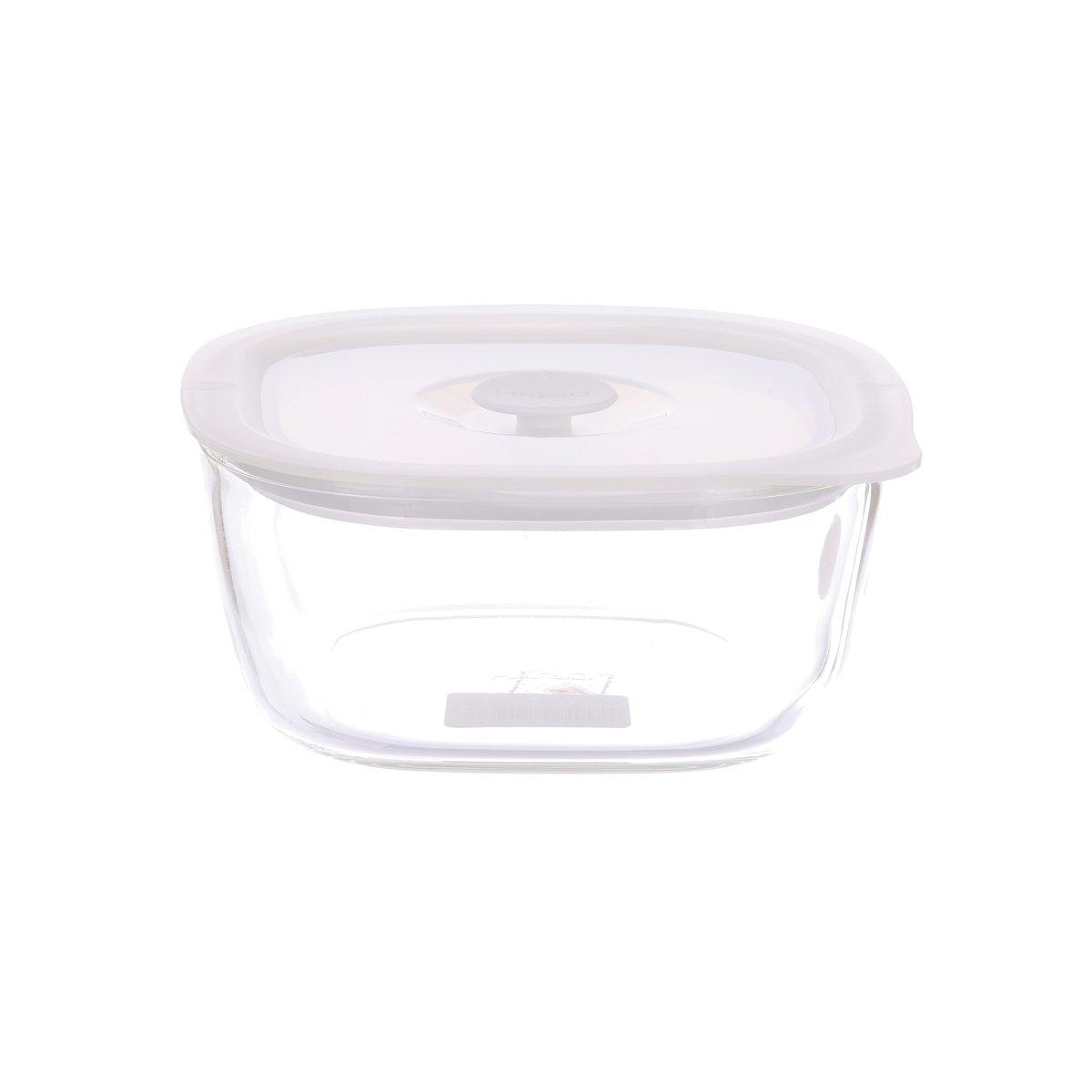 Clear plastic airtight food container with white screw-lid cap, 600 mL capacity