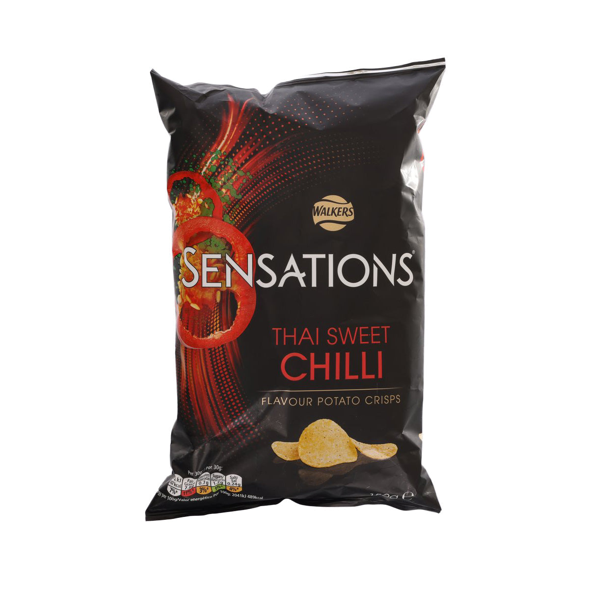 Walkers Sensations Thai sweet chilli crisps bag, front