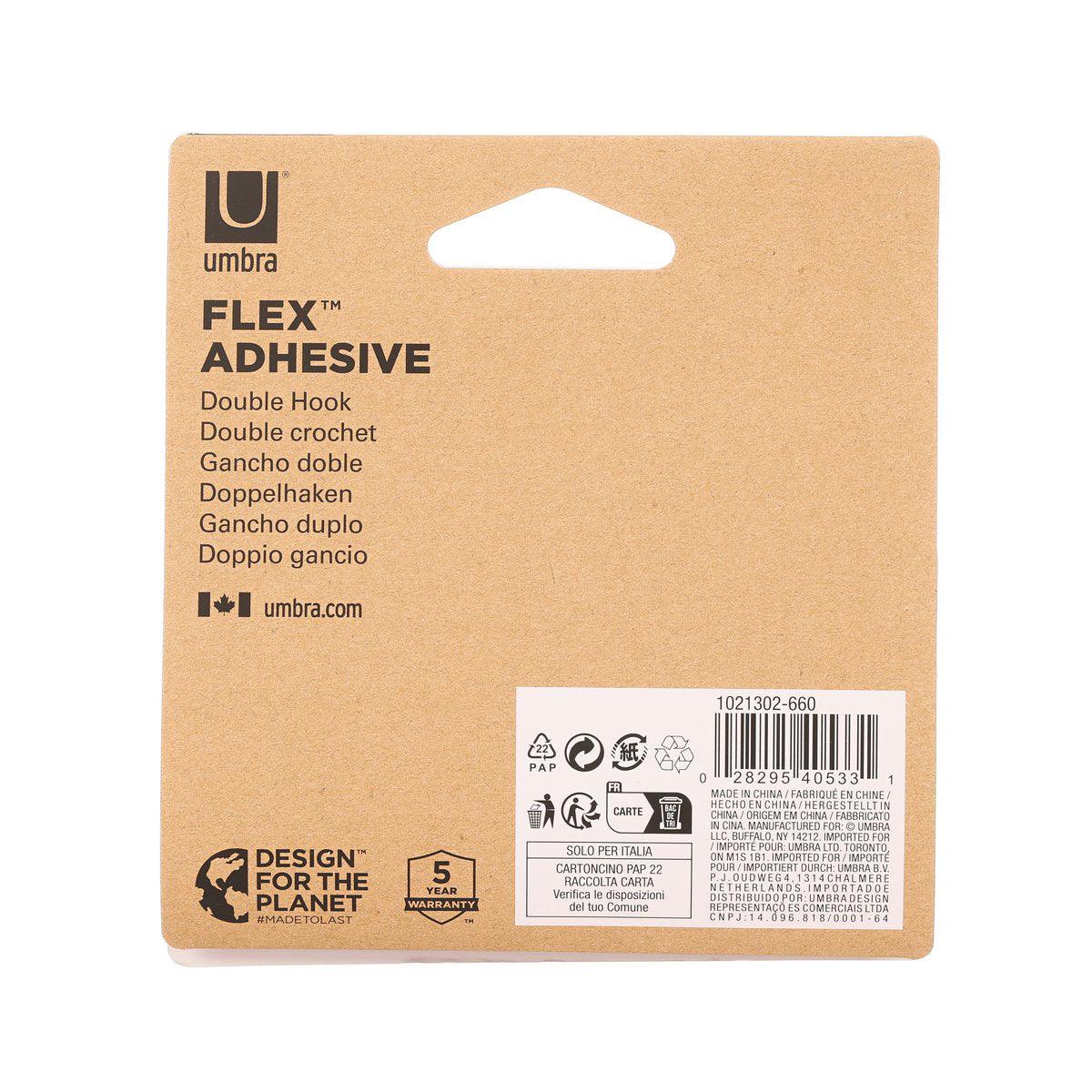 Back of retail card for white double adhesive hook with product barcode and specs
