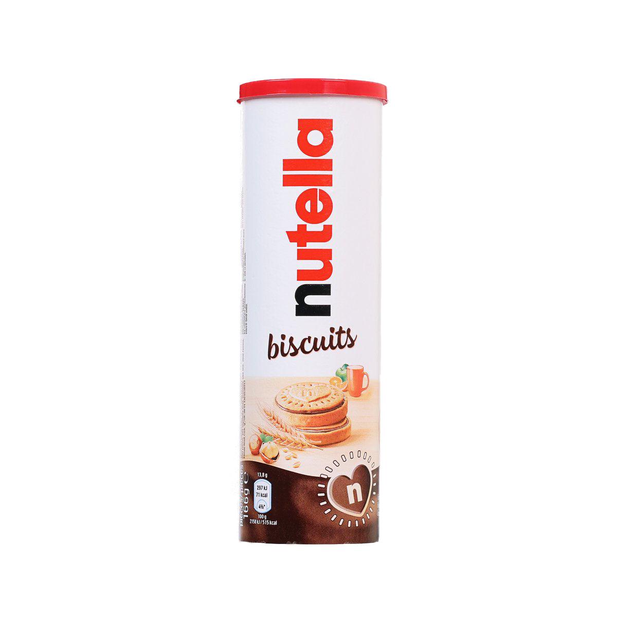 Nutella biscuit tube with crunchy cookies and Nutella filling, front label, red cap