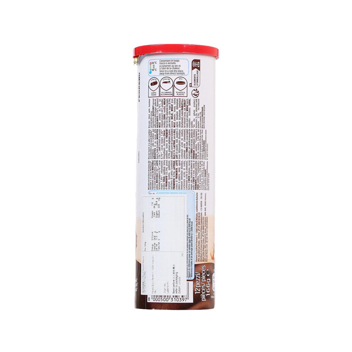 Nutella biscuit tube with product info and Nutella filling, back view, red cap