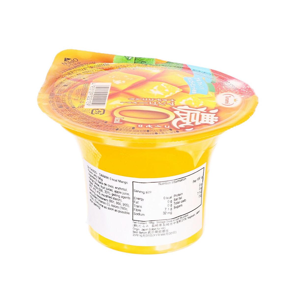 TARAMI 0 kcal mango jelly cup, side label and nutrition panel