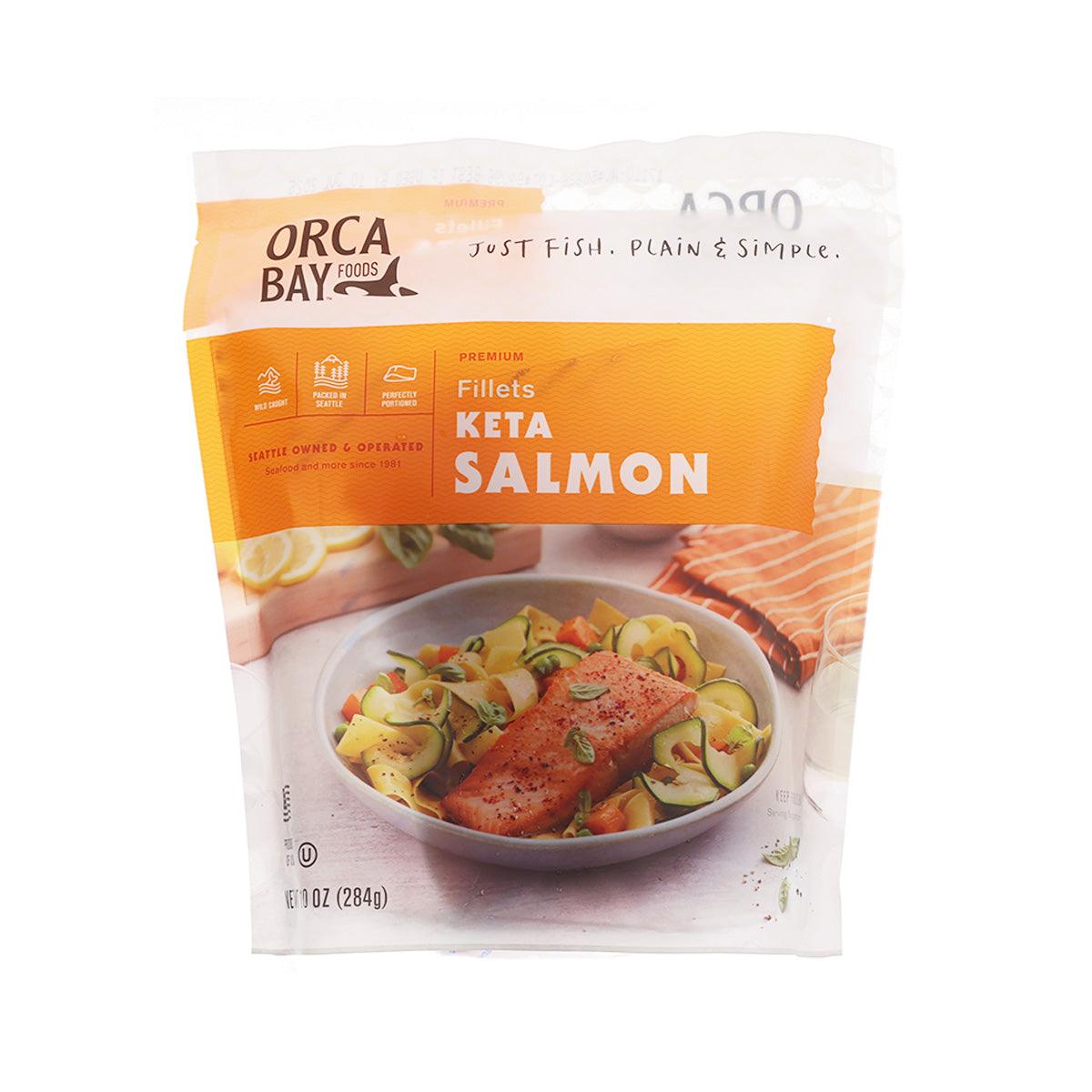 Frozen keta salmon fillets pouch, ORCA BAY FOODS orange front, 284 g.