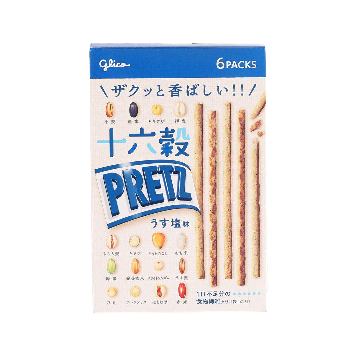 Salt-flavored pretzel biscuit sticks, Glico 6-pack carton