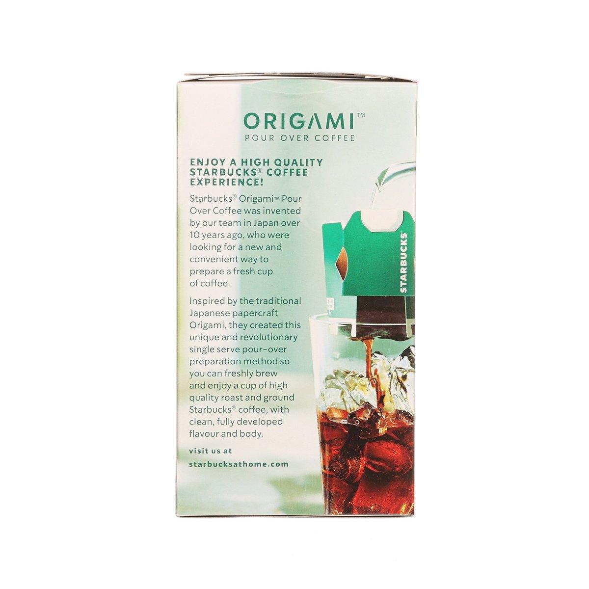 STARBUCKS Origami pour-over coffee package, side panel with story and cup artwork