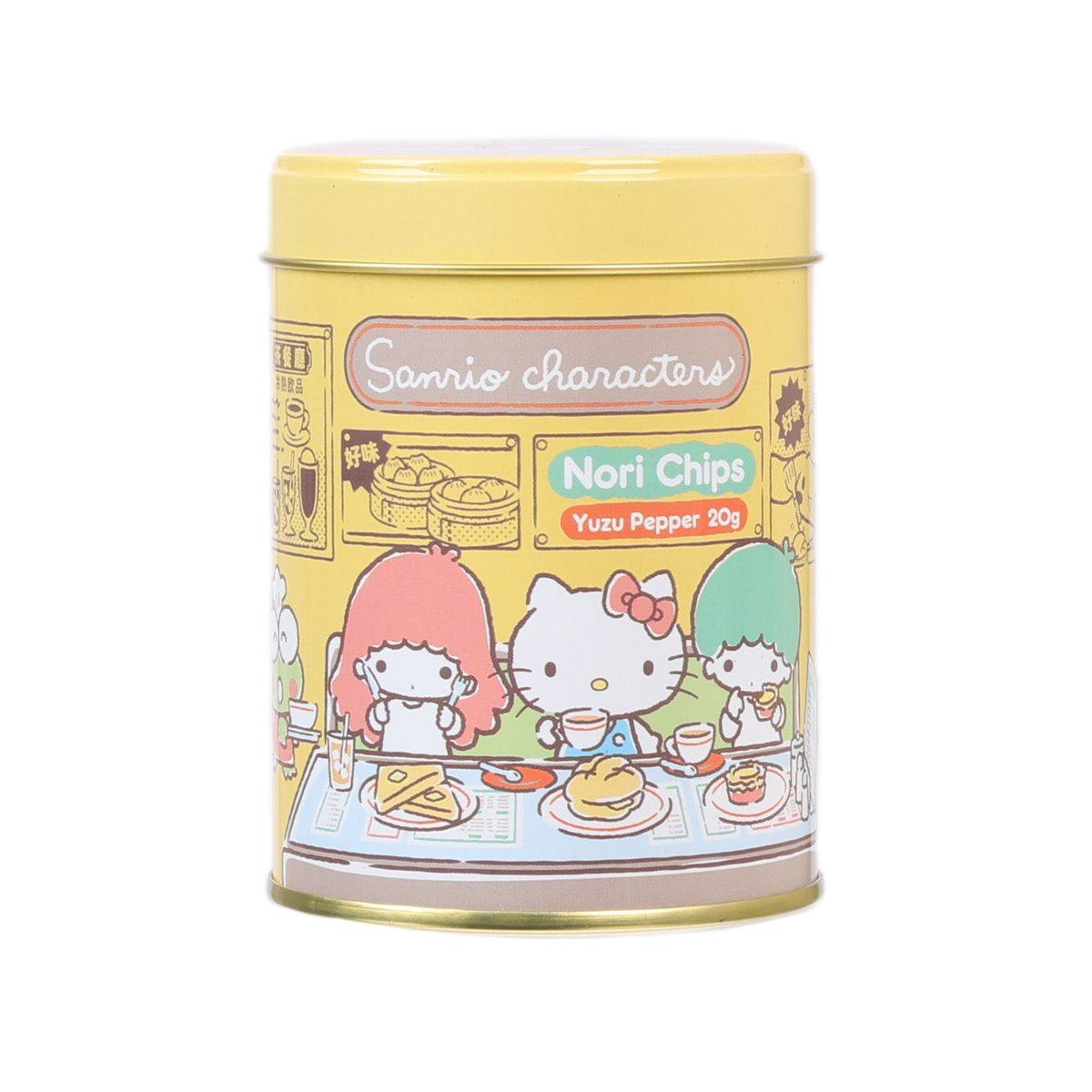Sanrio Yuzu Pepper seaweed chips canister with Hello Kitty front label, 20g
