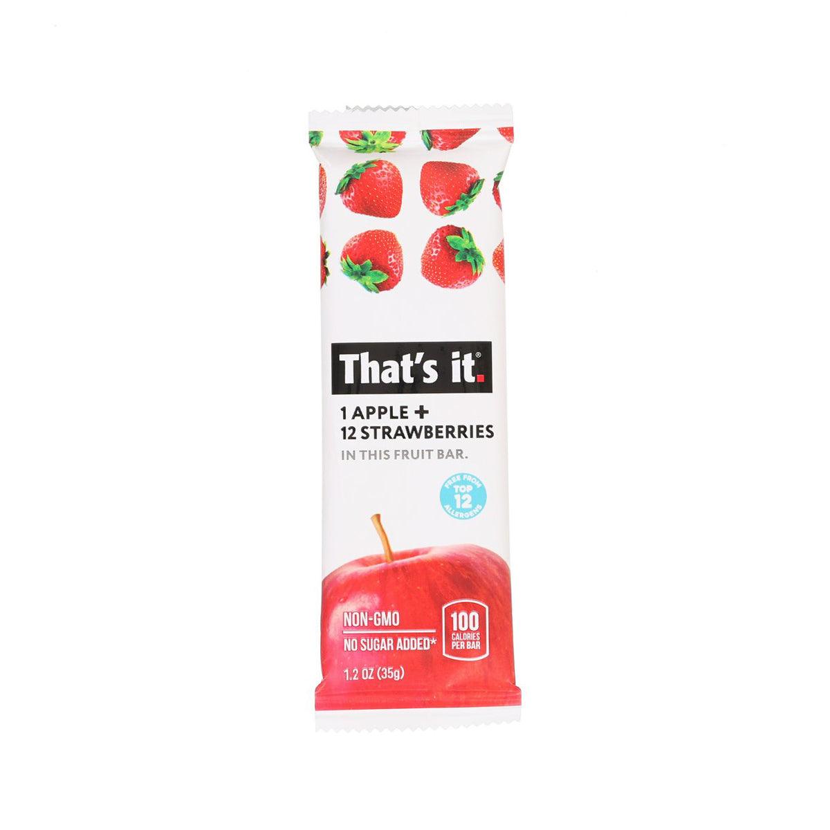 THAT'S it fruit bar wrapper, white with strawberry graphics; apple and strawberry flavor.