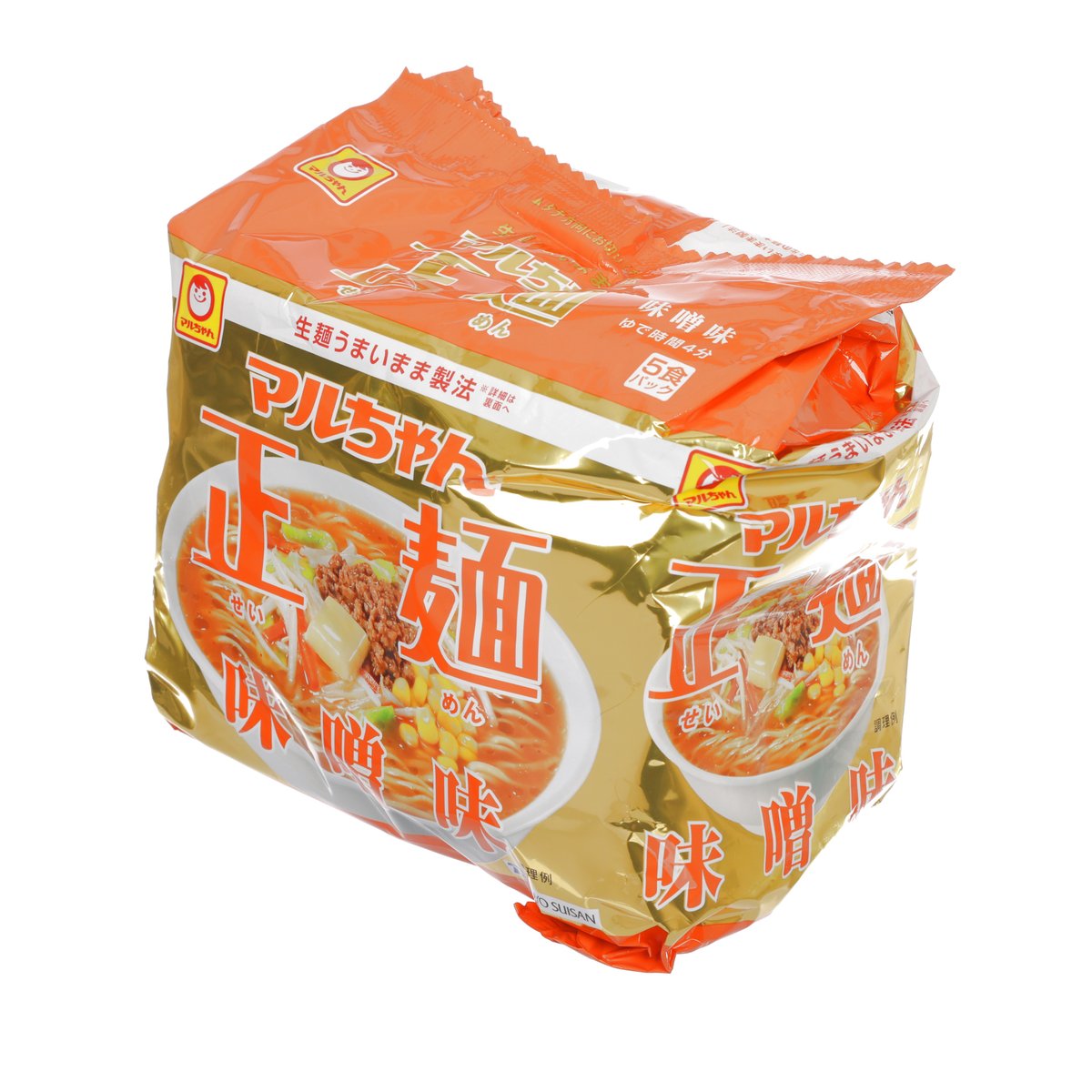Miso instant noodles multipack with orange top and gold sides, TOYO SUISAN Maruchan