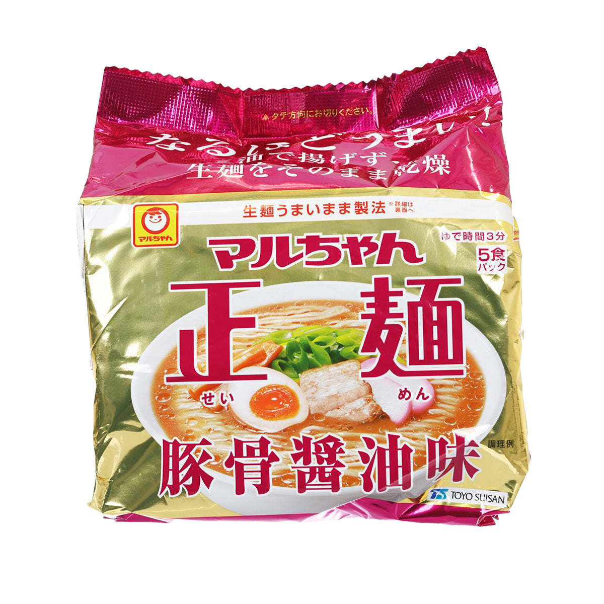 Instant ramen noodle bag (pork bone soy sauce), red-and-gold front pack with brand