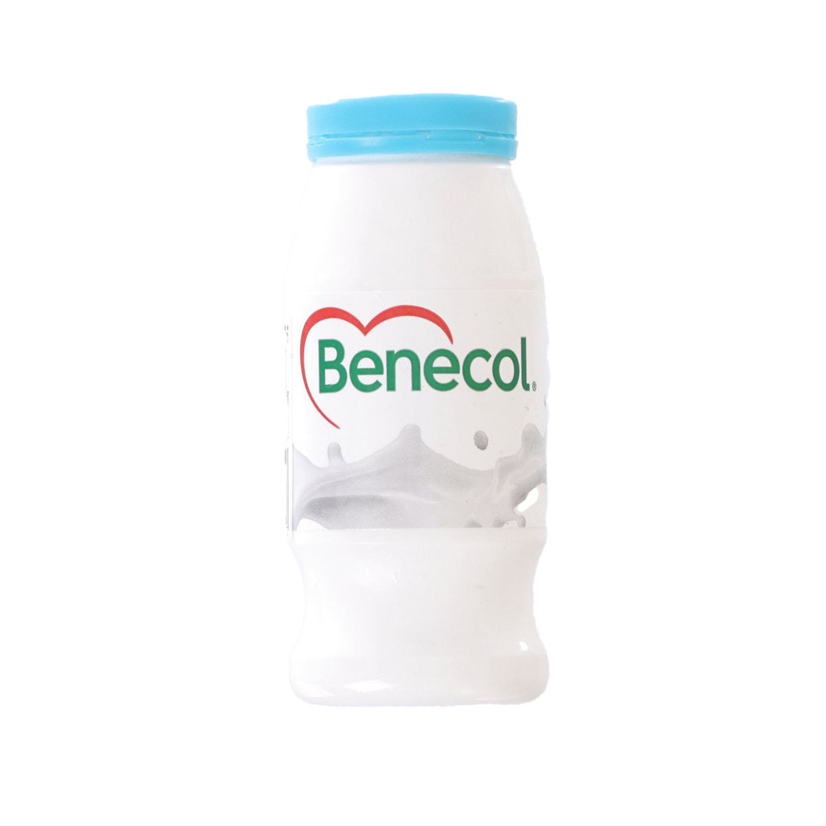 BENECOL yogurt drink bottle with blue cap and white logo on front label