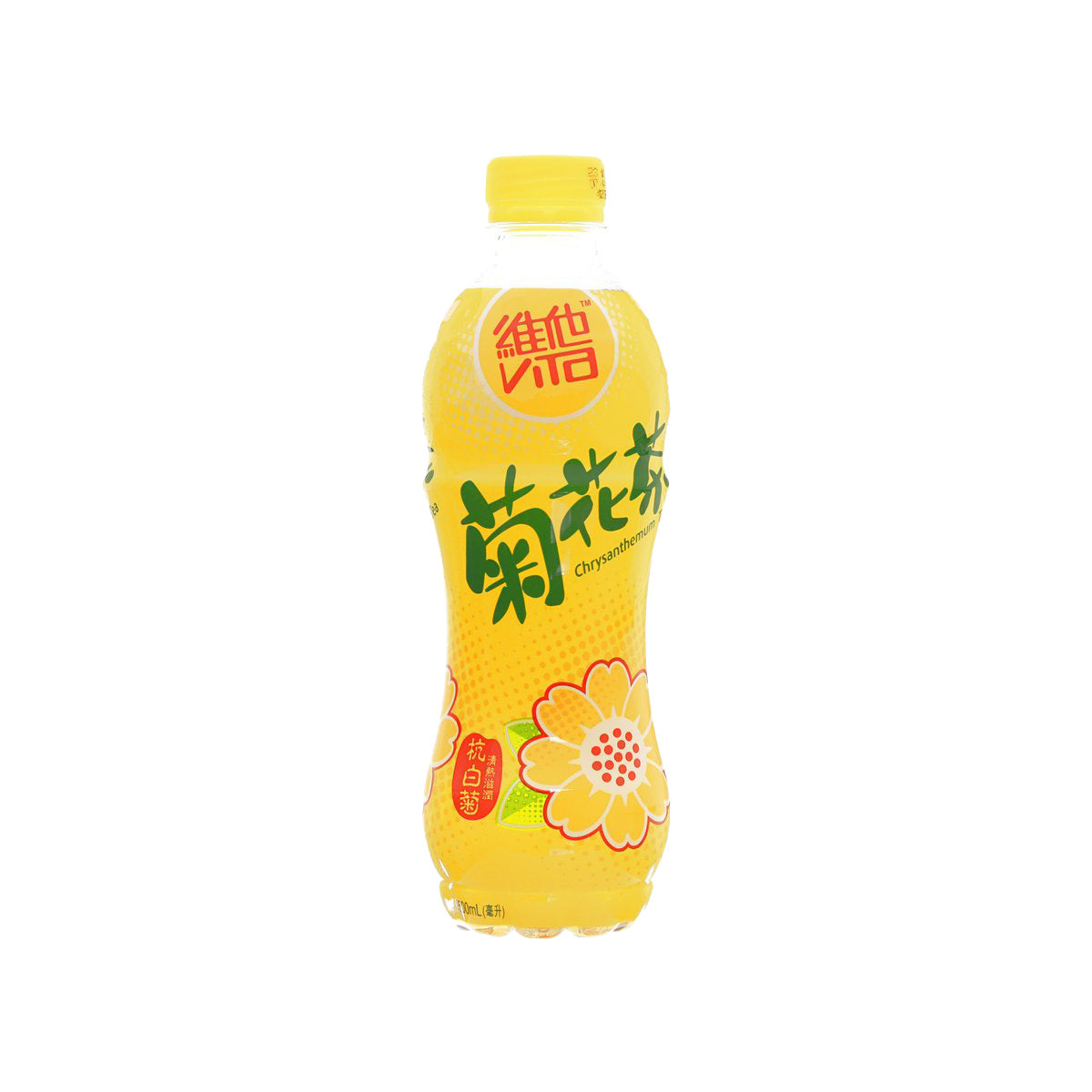 500 mL chrysanthemum tea drink bottle with yellow cap and floral label