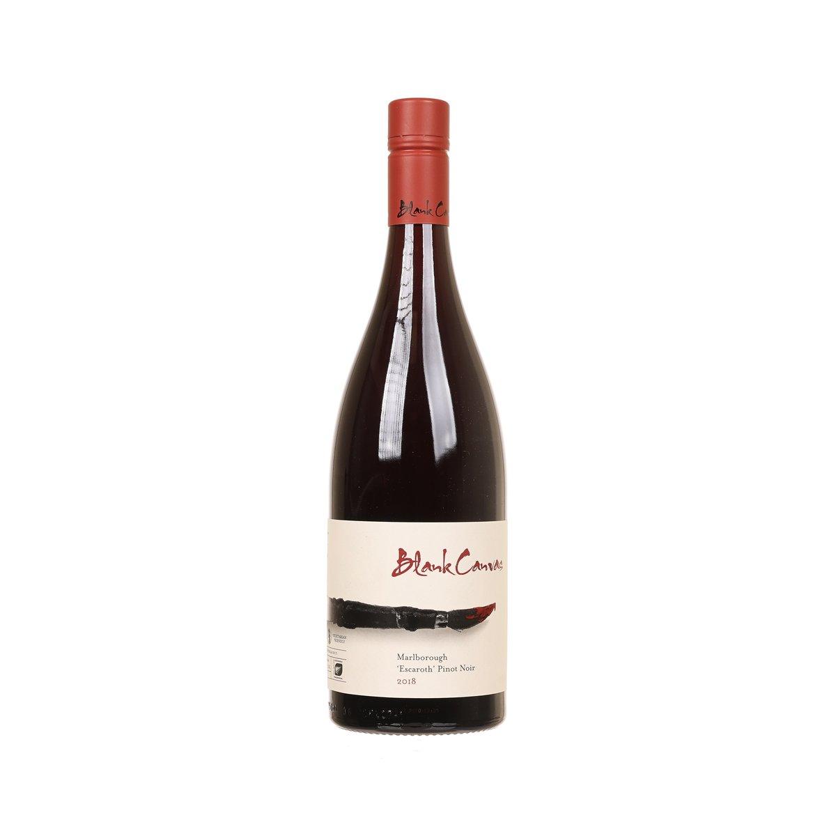 Pinot noir wine bottle with red foil cap and front label