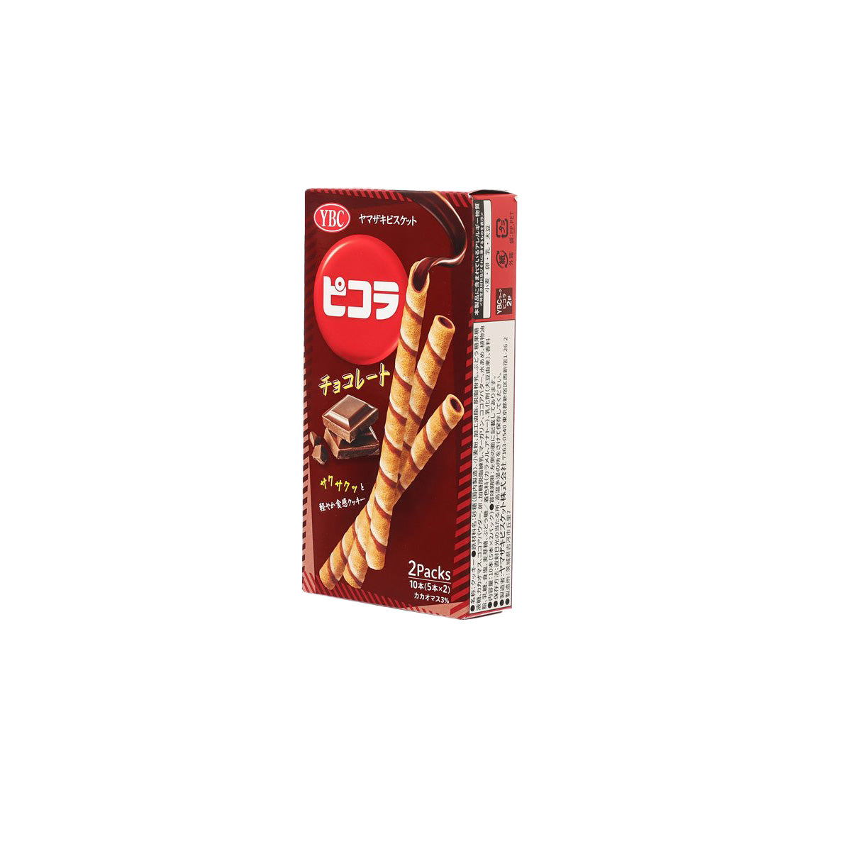 Chocolate biscuit stick multipack box, side view with barcode and package details
