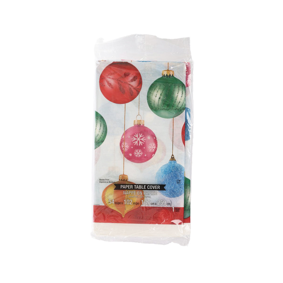 Xmas paper table cover with bright ornament print