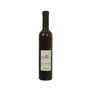 Passito wine bottle with front label, dark glass and black cap