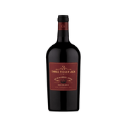 Rum barrel-aged red blend bottle, dark glass with black cap