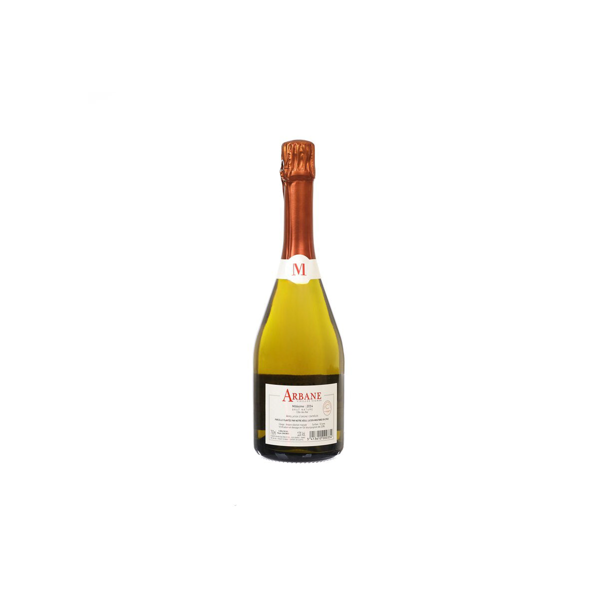 MOUTARD Arbane Brut Nature sparkling wine bottle with back label