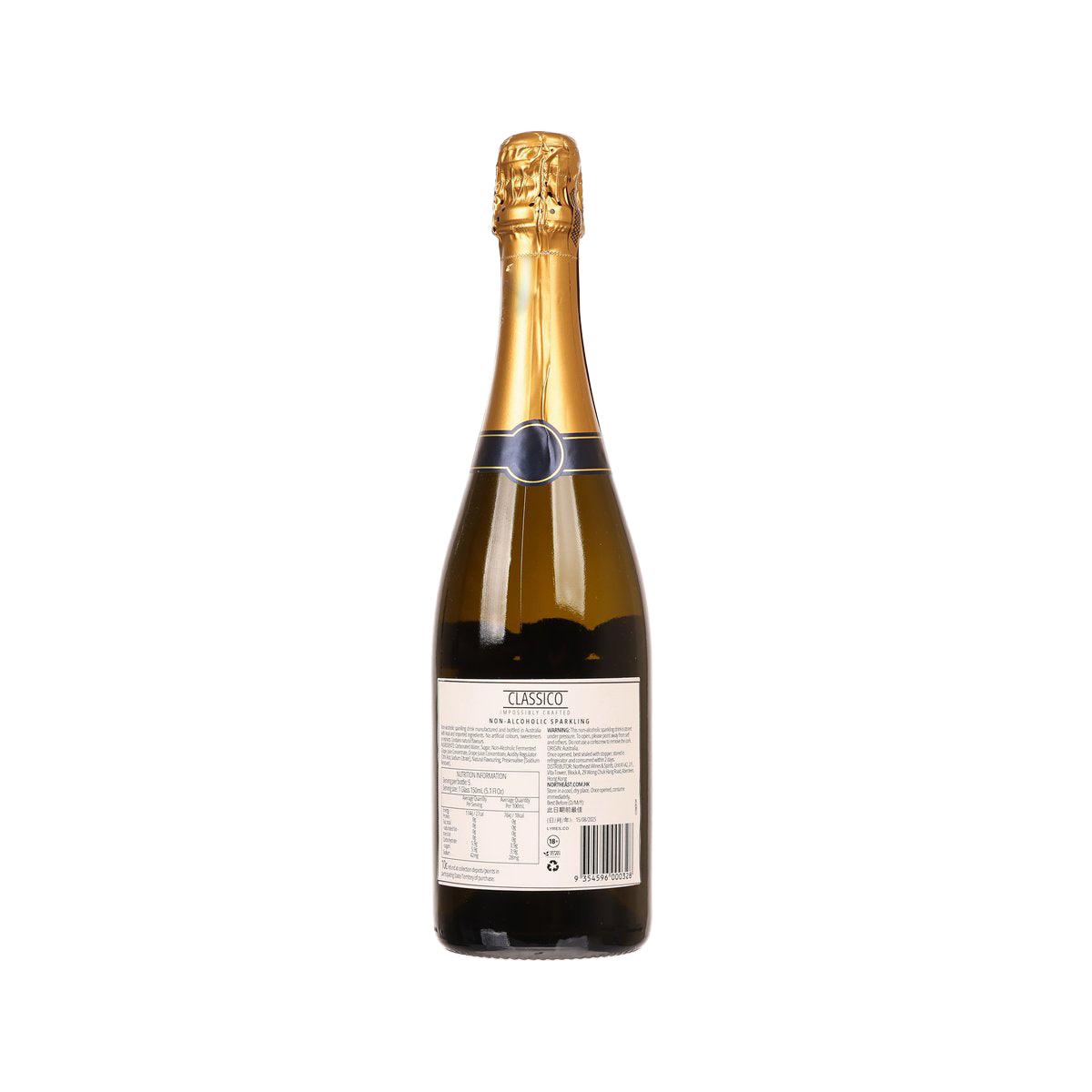LYRE'S Classico non-alcoholic sparkling wine bottle with back label and barcode
