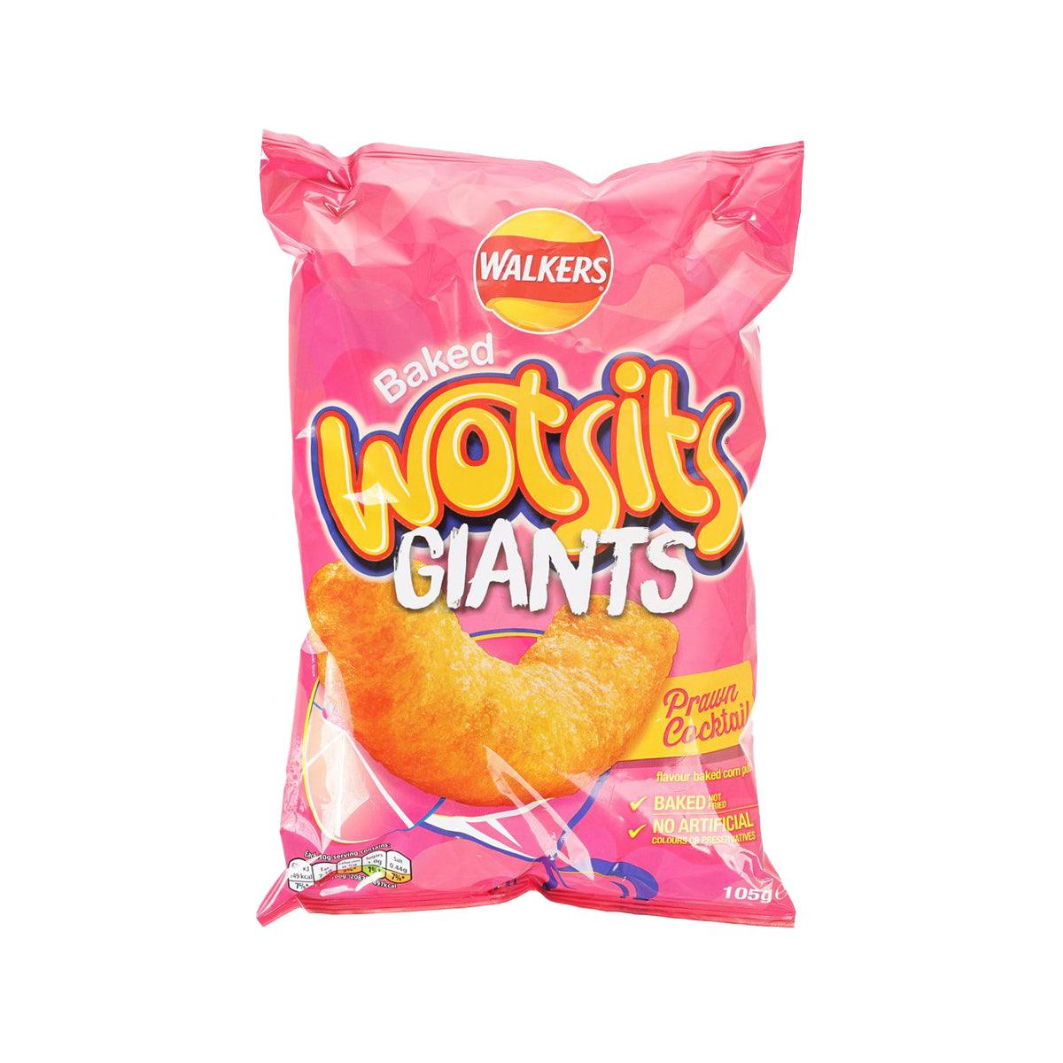 Walkers Wotsits Giants prawn cocktail baked corn puffs bag, front view