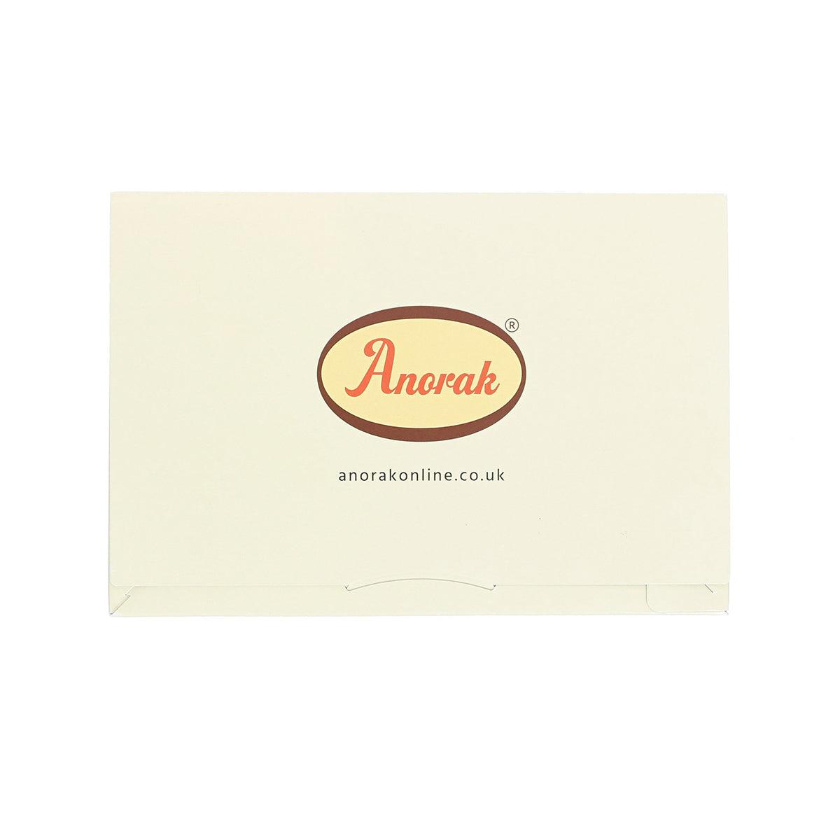 Anorak branded paper wrap for towel set with oval logo and anorakonline.co.uk text