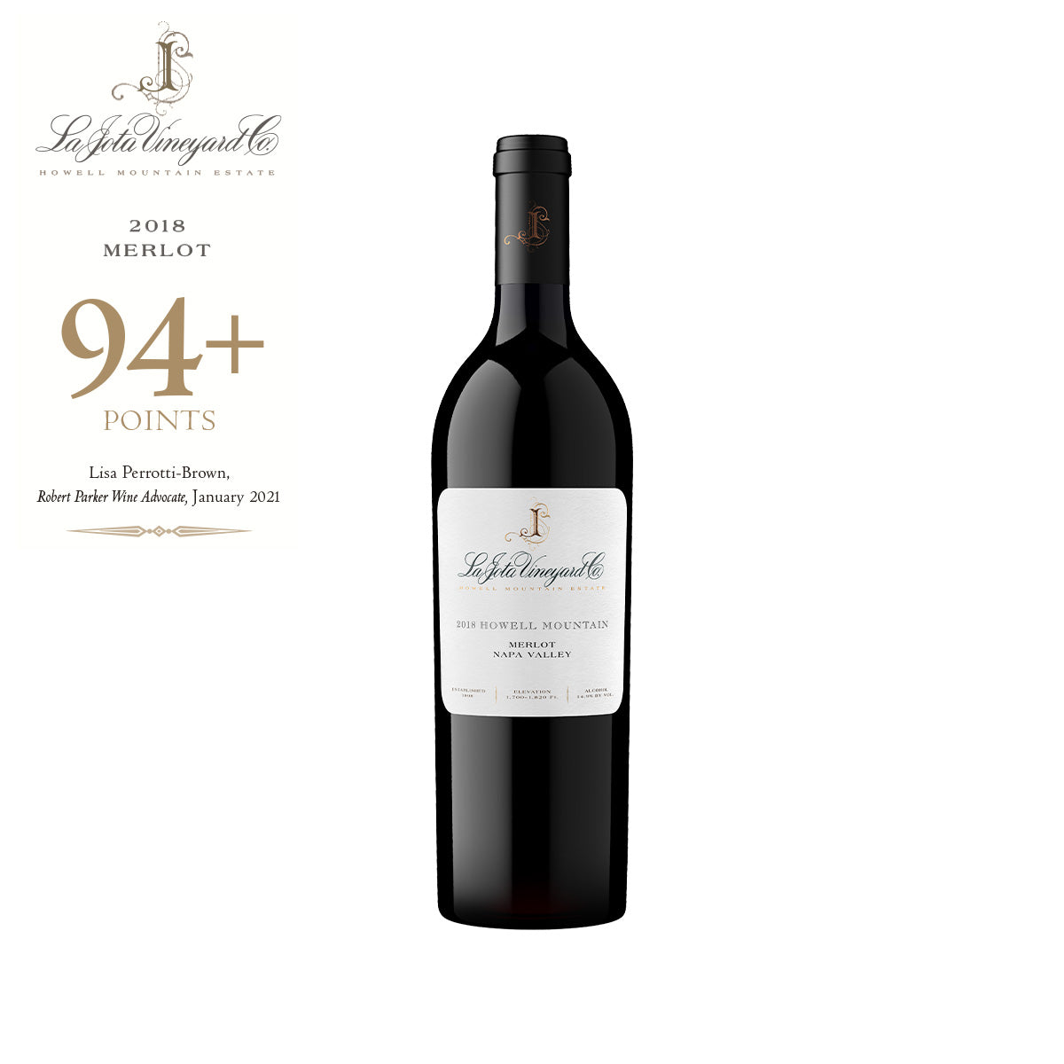 Merlot wine bottle, dark red glass with cream label and black cap