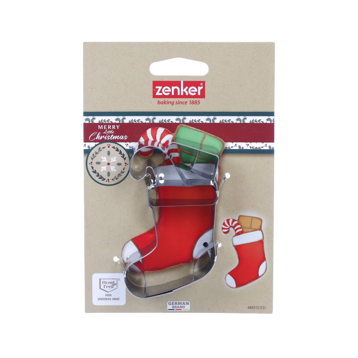 ZENKER Christmas shoe cookie cutter in holiday retail package