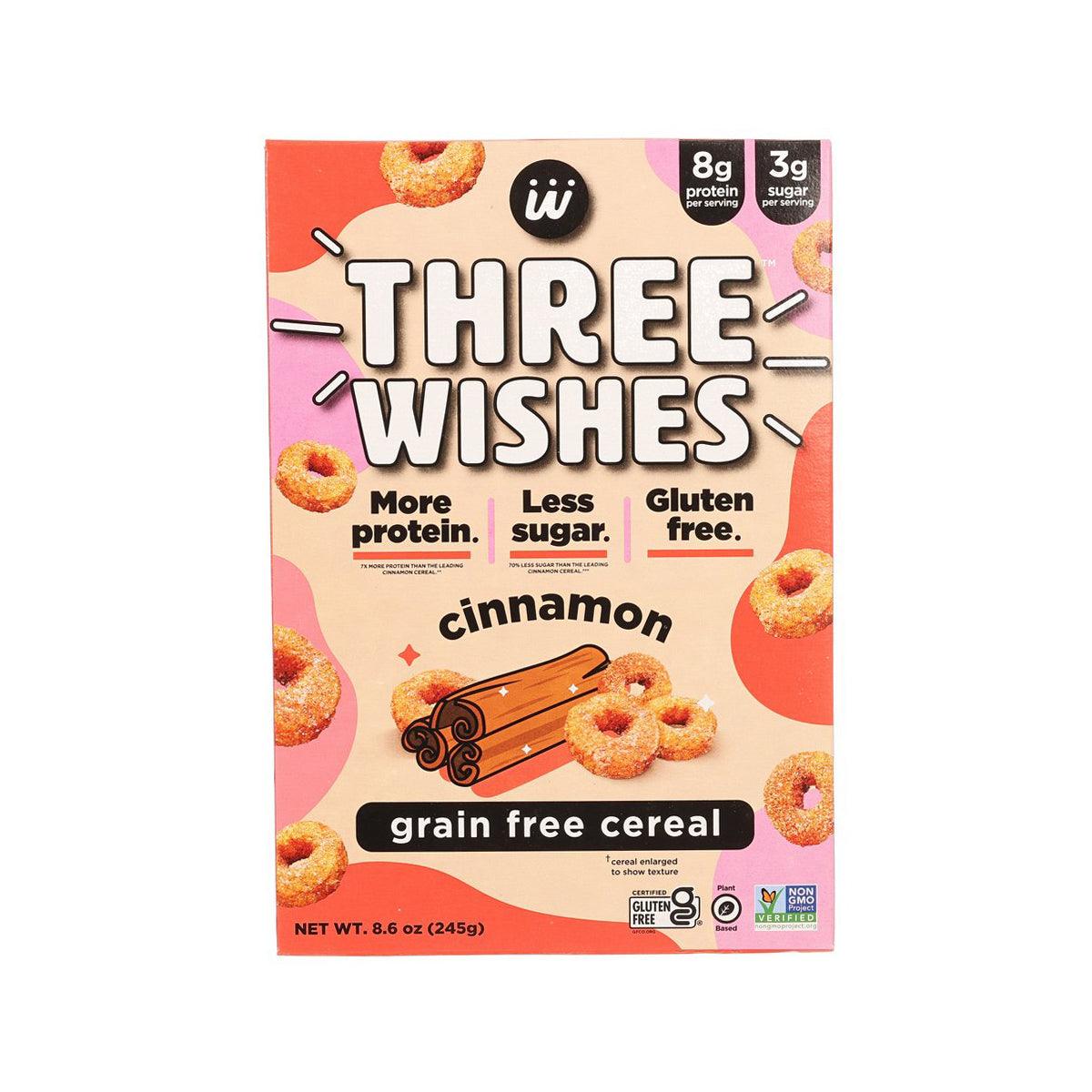 Three Wishes cinnamon grain-free cereal box, 245g