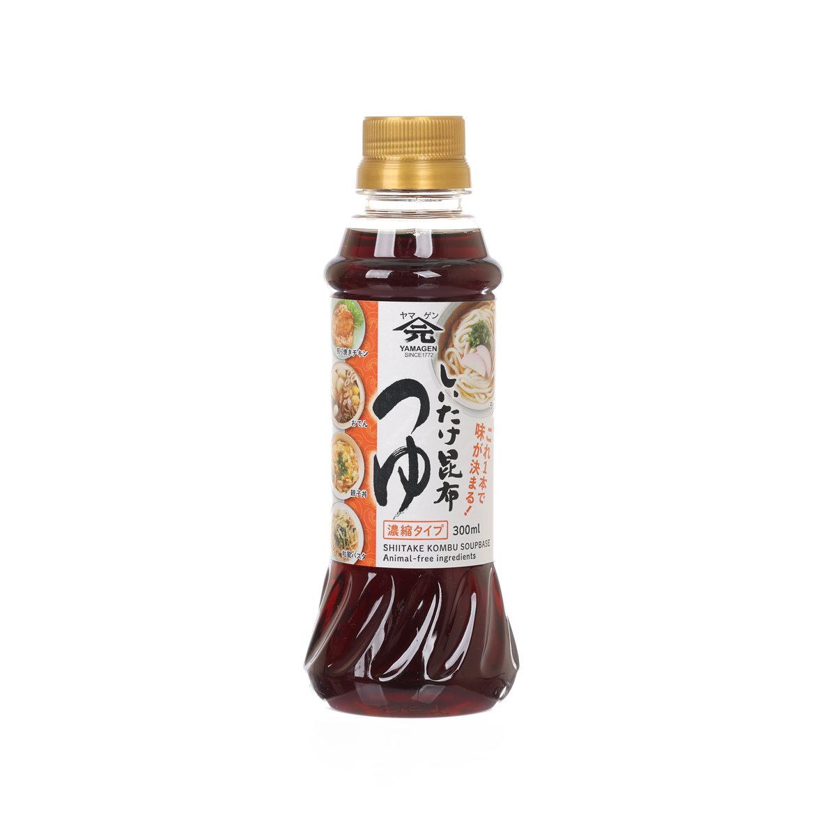 Concentrated shiitake and kelp soup base bottle with gold cap, 300 mL
